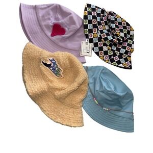 Set‎ of 4 Girls Cotton Bucket Hats OS Smiley Face Heart Angel Baby Tampa Rays